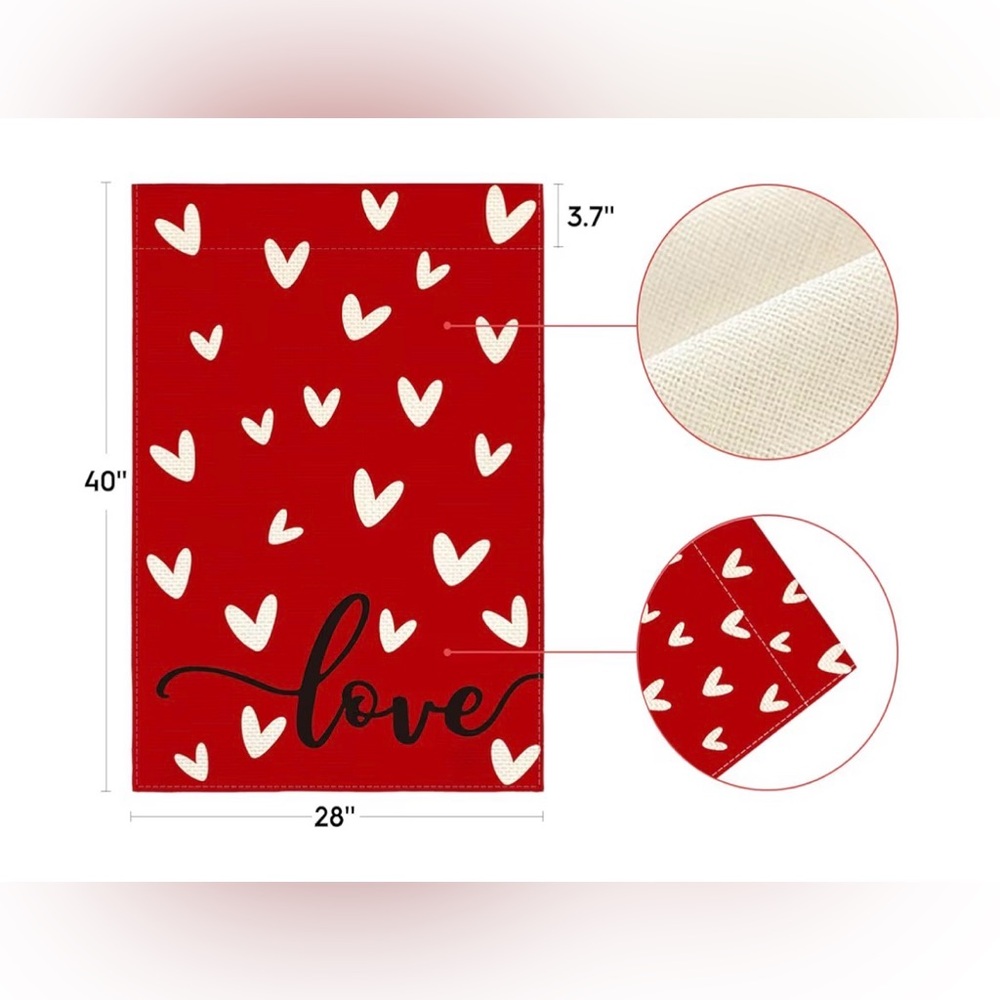 Be My Valentine!! Red Pom Pom Heart Wreath & Two Matching Heart Garden Flags - Picture 8 of 11